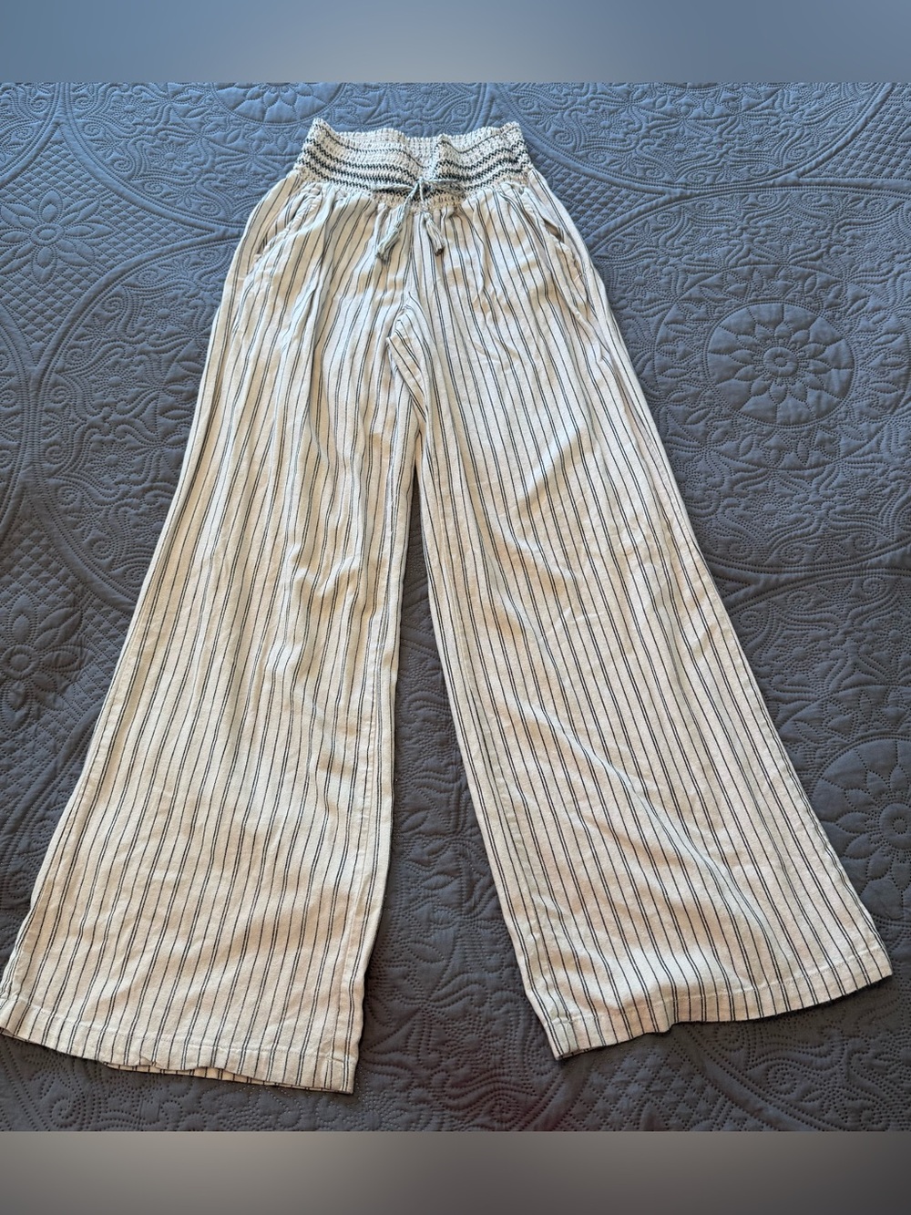 Rewash Cream Wide Leg Striped Pants with Black Pinstripes